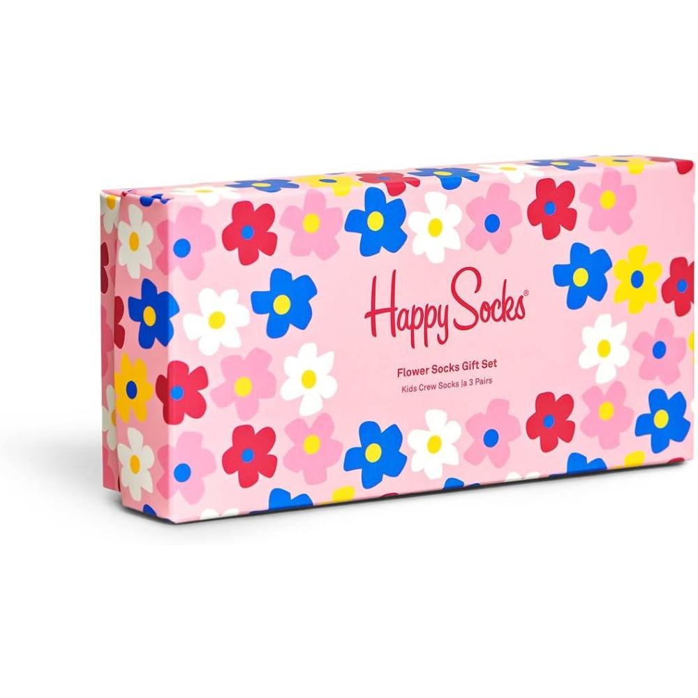 imageHappy Socks 3Pack Kids Flower Gift Set colorful and fun Socks for Men and Women GreenPinkWhiteBlueYellowRed 79Y