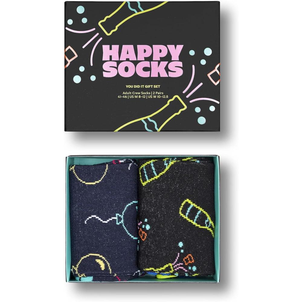 imageHappy Socks Celebration Crew Sock Gift Sets Graduation You Did It and Champagne For Men ampamp Women2pack Champagne Gift Set