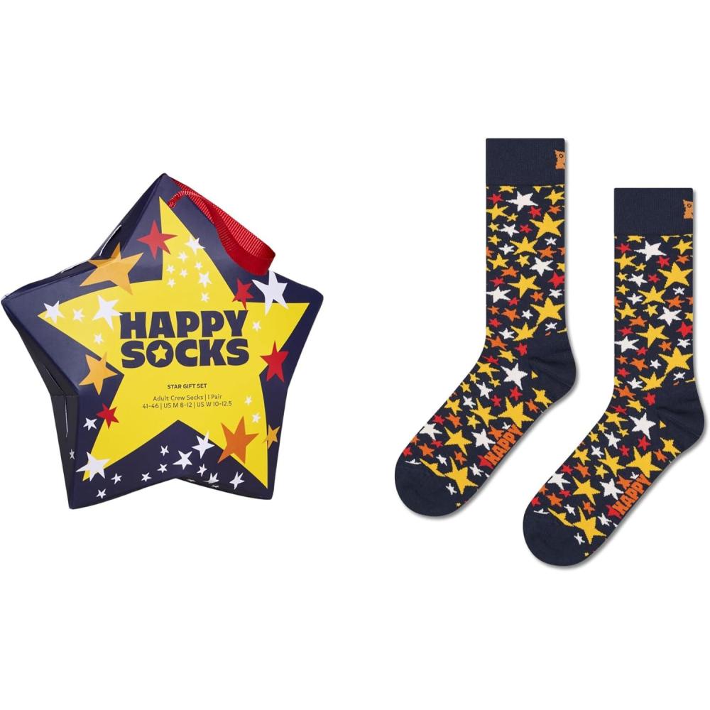 imageHappy Socks Crew Socks Celebration Christmas Stars in Yellow ampamp Orange1Pack Ornament Gift Box SetMediumLarge