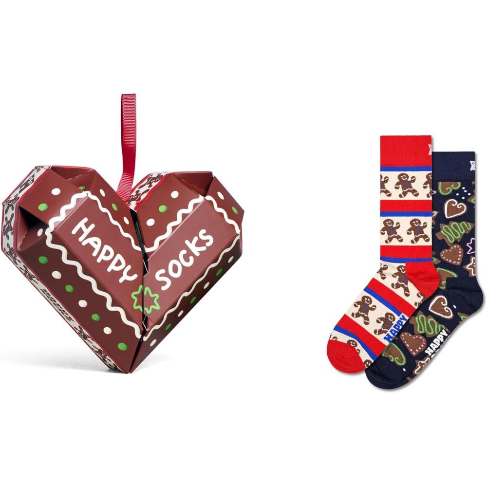 imageHappy Socks Crew Socks Gingerbread ampamp Cookies1Pack HeartShaped Ornament Gift SetMediumLarge