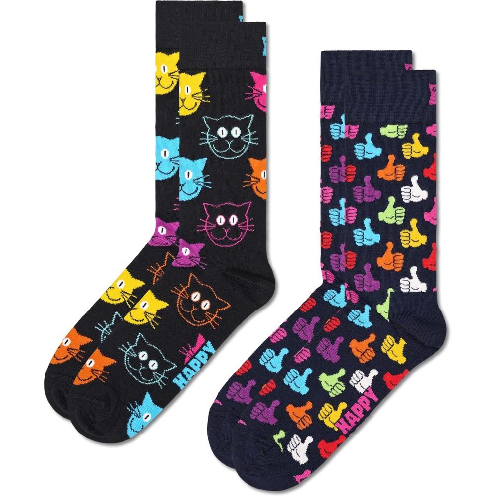imageHappy Socks Dog Cat Turtle Frog ampamp Animal Themed Gift Socks For Men and Women made with Sustainable Cotton US Alpha Medium Large Regular Regular 2Pack Classic Cat Socks