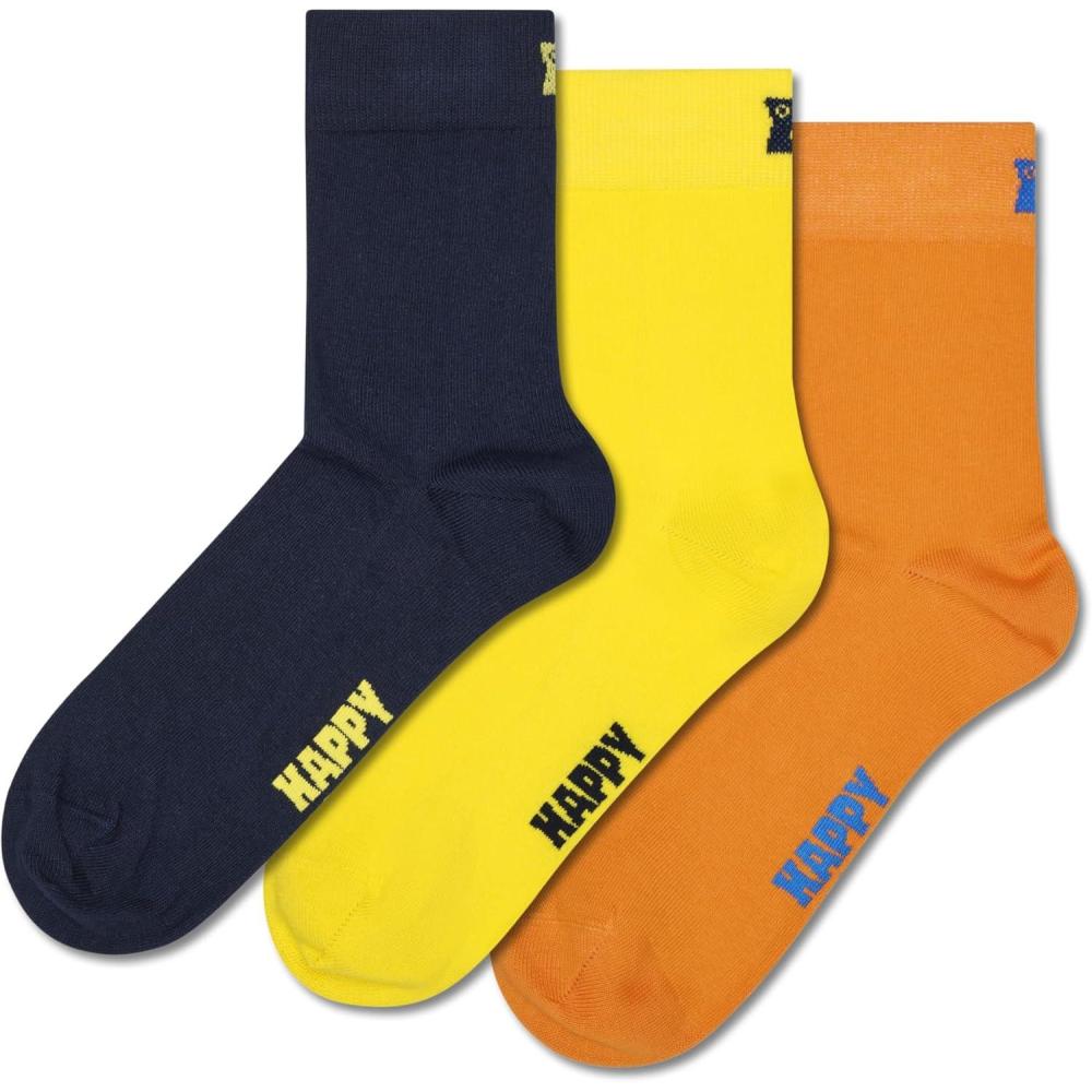 imageHappy Socks Everyday Classic Solid Color MidCrew SocksMade with Organic CottonMultiPacksBlack 3pack