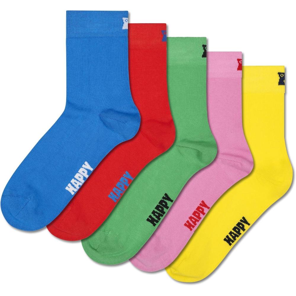 imageHappy Socks Everyday Classic Solid Color MidCrew SocksMade with Organic CottonMultiPacksBlue 5pack