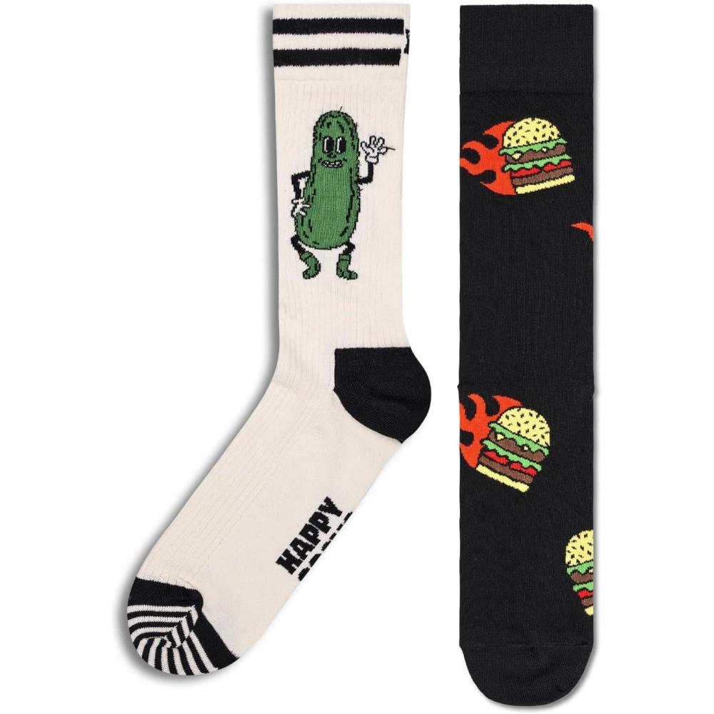 imageHappy Socks Foodie Design Sustainable Crew Sock Gift Box Sets For Men and Women Burger Ice Cream Picnic2pack Burger  Pickle Mix Socks