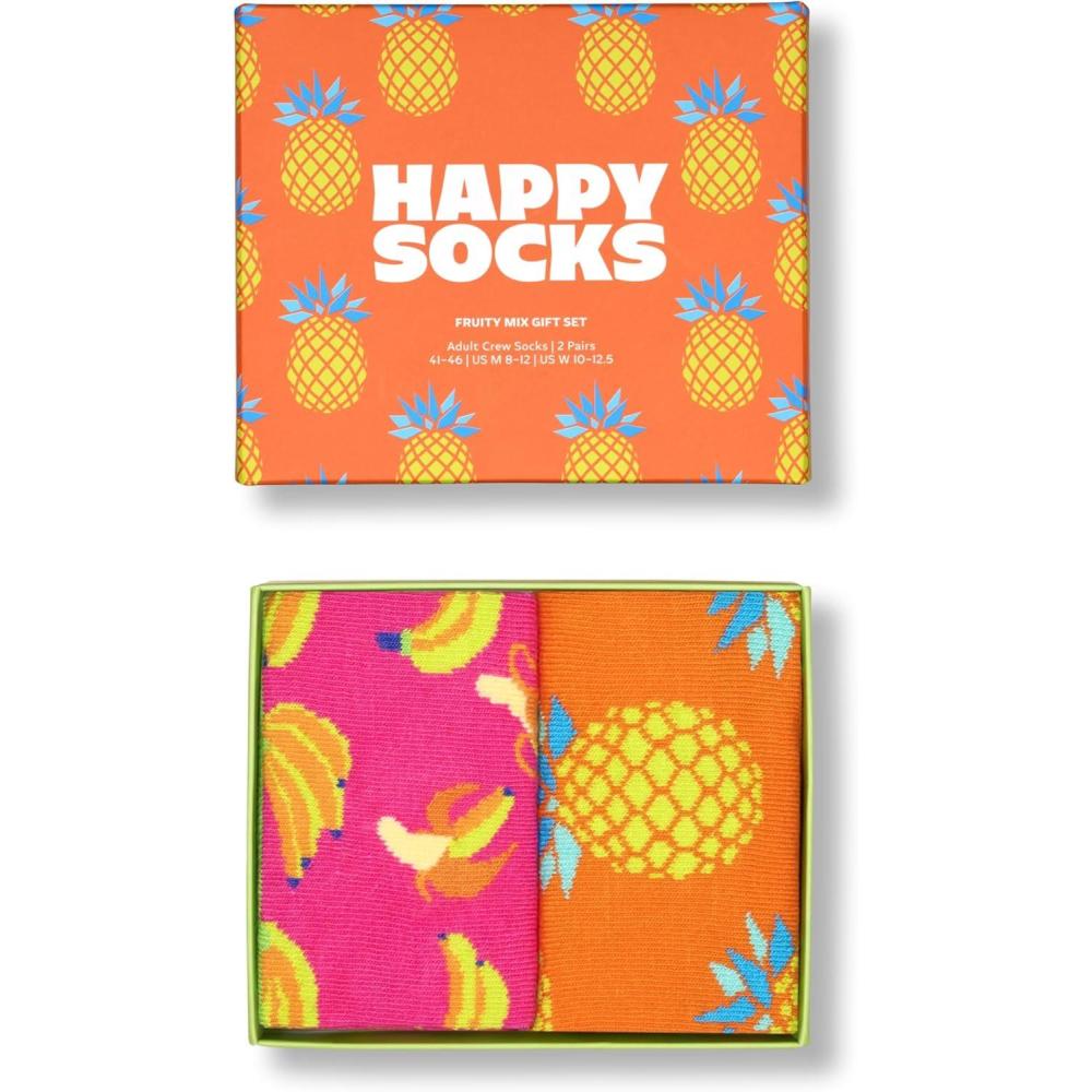 imageHappy Socks Fruit Themed Socks Gift Set for Men and WomenSustainable Cotton Cherry Banana Strawberry and More2pack Fruity Mix Socks Gift Set