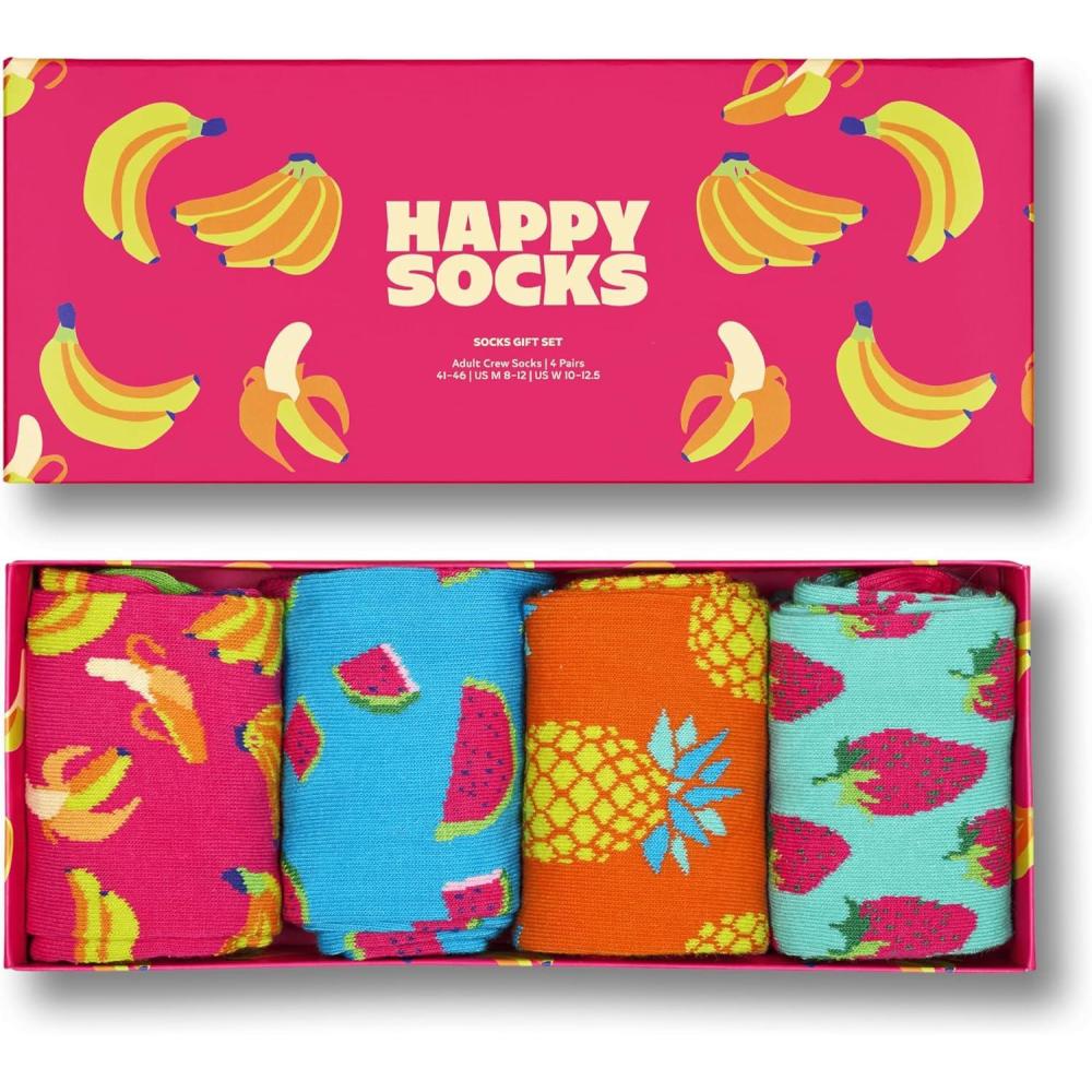 imageHappy Socks Fruit Themed Socks Gift Set for Men and WomenSustainable Cotton Cherry Banana Strawberry and MoreBanana Gift Box 4pack