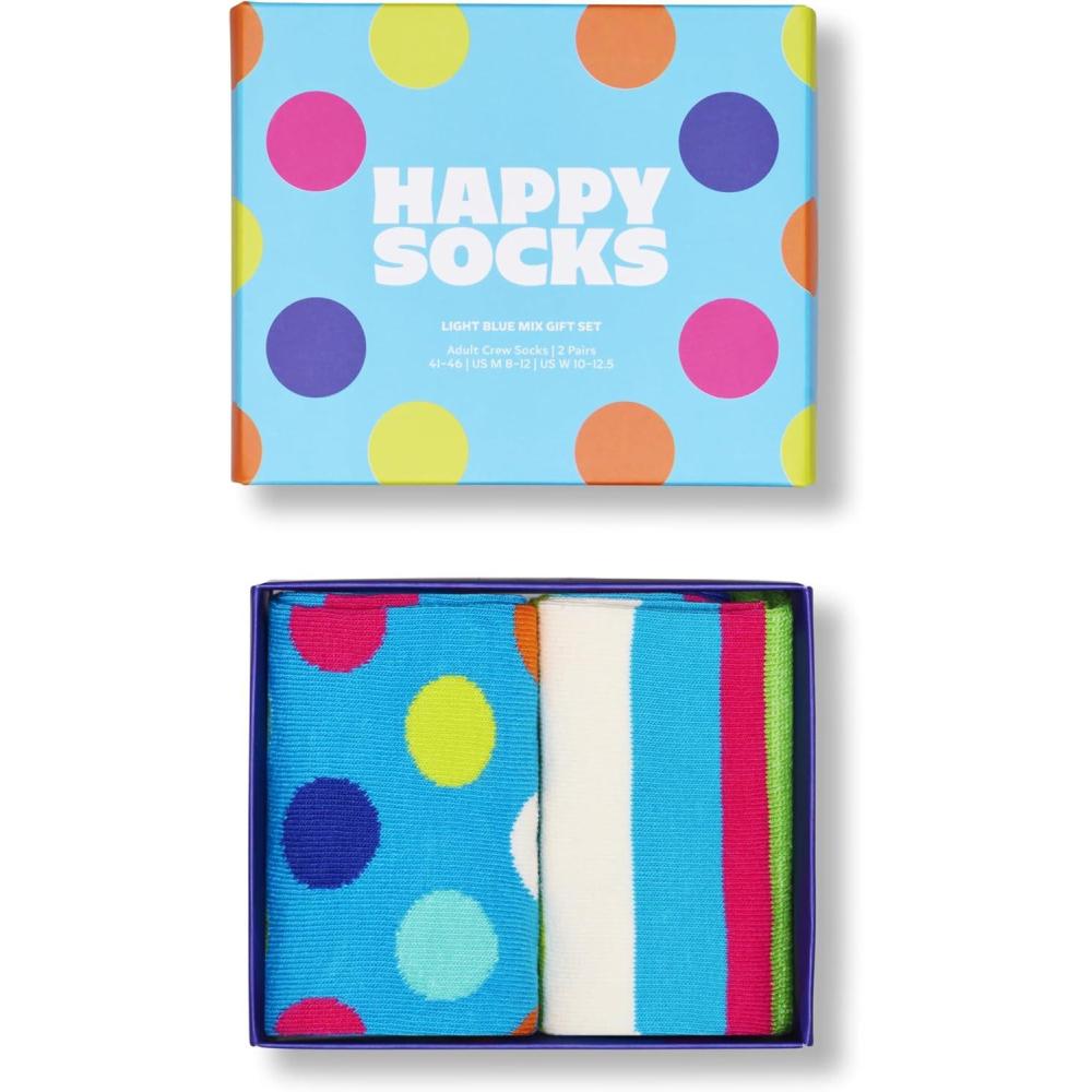 imageHappy Socks Fun Blue Crew Socks SetS for Men and Women made with Sustainable Cotton US Alpha Medium Large Regular Regular 2Pack Light Blue Mix Socks Gift Set