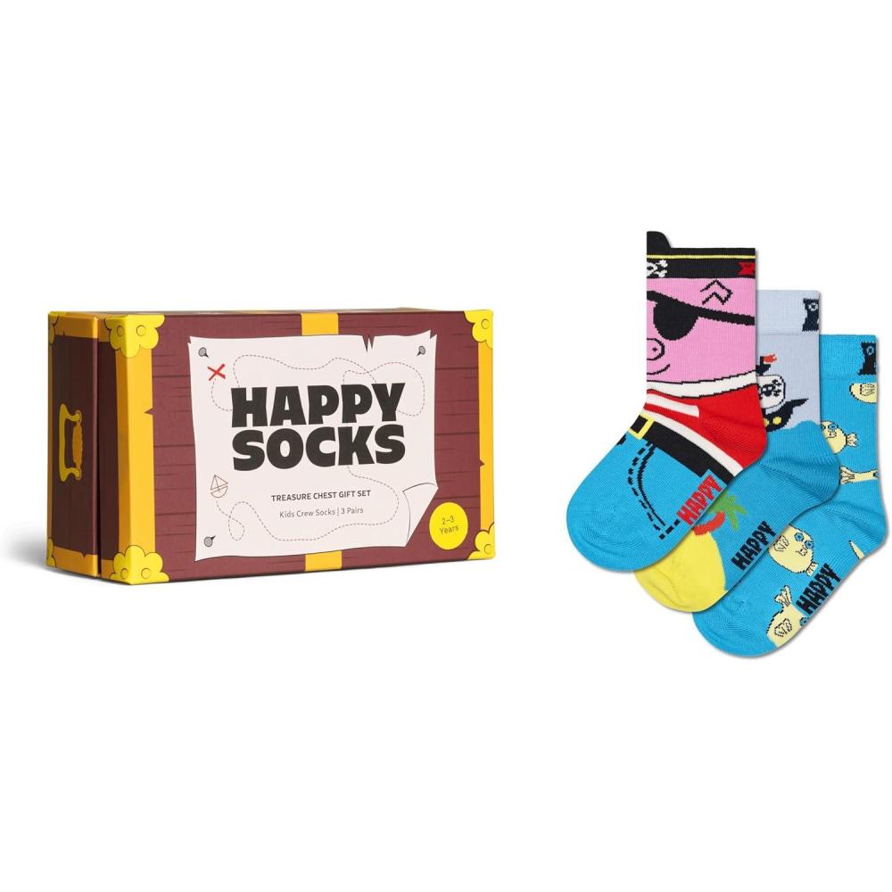 imageHappy Socks Kids Crew Socks Fun Summer Styles in Gift Box Sets Sunglasses Ice Cream Pirates Treasure and MoreKids 3pack Treasure Chest Socks Gift Set