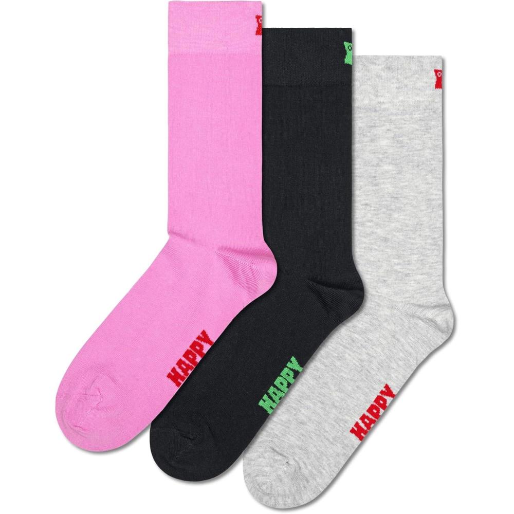imageHappy Socks Solid Colored Sock Set For Men and Women Made with Sustainable Organic Cotton3pack Black pink White
