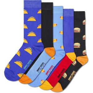Happy Socks Basics Collection- Multi-Pack Crew Socks for Men and Women- Sports and Food Themed(5-pack Food Socks)