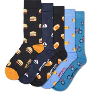 Happy Socks Basics Collection- Multi-Pack Crew Socks for Men and Women- Sports and Food Themed(5-pack Sports & Food Socks)