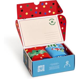 Happy Socks Christmas Tree and Santa Collection- for Men and Women, Made with Sustainable Cotton- Holiday Styles-Size 10-13 (2-Pack with Gift Box)