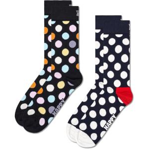 Happy Socks Classic Big Dot Design Crew Socks, for Men and Women, made with Sustainable Organic Cotton – Multicolor – size Small/Medium – 2-Pack