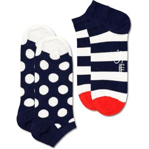 Happy Socks Classic Black & White Stripe and Dots Low Socks, Made with Sustainable Cotton-Medium/Large-2-Pack