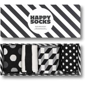Happy Socks Classic Style 4-Pack Black & White Gift Set for Men and Women- Size Medium/Large