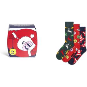 Happy Socks Crew Socks-Santa, Ornaments & Reindeer-3-Pack Gift Box Set-Small/Medium