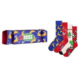 Happy Socks Crew Socks-Santa, Tree, Ornaments & Reindeer-4-Pack Christmas Cracker Gift Box Set-Small/Medium
