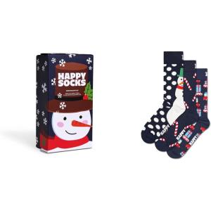 Happy Socks Crew Socks-Snowman & Candy Cane-3-Pack Gift Box Set-Medium/Large