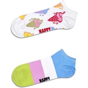 Happy Socks Foodie Design Sustainable Crew Sock Gift Box Sets- For Men and Women- Burger, Ice Cream, Picnic(2-pack Ice Cream & Stripe Low Socks)