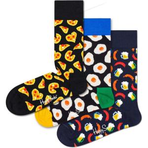 Happy Socks Foodie Design Sustainable Crew Sock Gift Box Sets- For Men and Women- Burger, Ice Cream, Picnic(3-pack Food Mix Socks)