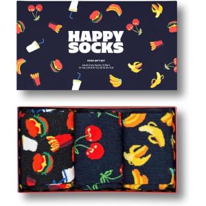 Happy Socks Foodie Design Sustainable Crew Sock Gift Box Sets- For Men and Women- Burger, Ice Cream, Picnic(3-pack Food Socks Gift Set)
