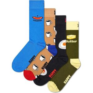 Happy Socks Foodie Design Sustainable Crew Sock Gift Box Sets- For Men and Women- Burger, Ice Cream, Picnic(4-pack Breakfast Socks Gift Set)