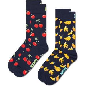 Happy Socks Fruit Themed Socks Gift Set- for Men and Women-Sustainable Cotton- Cherry, Banana, Strawberry and More(2-pack Classic Cherry Socks)