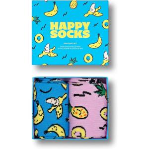 Happy Socks Fruit Themed Socks Gift Set- for Men and Women-Sustainable Cotton- Cherry, Banana, Strawberry and More(2-pack Fruits Socks Gift Set)