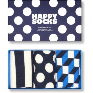 Happy Socks Fun Blue Crew Socks SetS, for Men and Women, made with Sustainable Cotton (US, Alpha, Medium, Large, Regular, Regular, 3-Pack Dark Blue Mix Socks Gift Set)