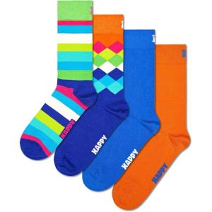 Happy Socks Geometric Patterns Designs – Socks for Men and Women, Multicolor Gift Boxes – made with Sustainable Cotton(4-pack Blue and Orange Mix Socks)