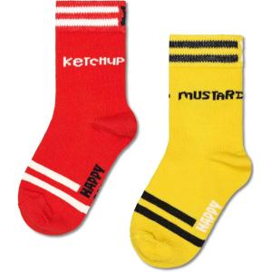 Happy Socks Kids Crew Socks- Fun Summer Styles in Gift Box Sets- Sunglasses, Ice Cream, Pirate’s Treasure and More(Kids 2-pack Ketchup & Mustard Socks)