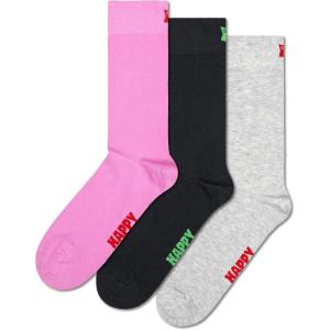 Happy Socks Solid Colored Sock Set- For Men and Women, Made with Sustainable Organic Cotton(3-pack Black pink & White)