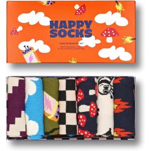 Happy Socks Wild Week Outdoor Crew Socks,for Men and Women, made with Sustainable Cotton -Size 10-13 -7-Pack with Gift Box