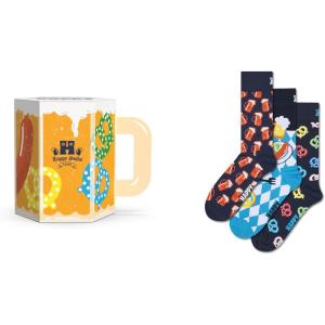 Happy Socks Wine, Coffee, Beer & Beverage Themed Gift Socks- For Men and Women, made with Sustainable Cotton(3-pack Beer Glass Socks Gift Set)