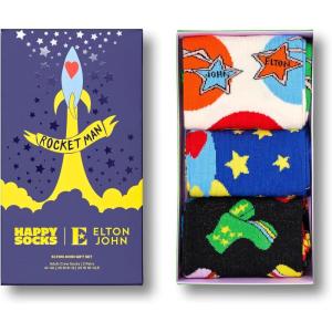 Happy Socks pack of 3 Elton John crew socks, colorful and fun gift box with music themed socks for Elton John fans, 10-13
