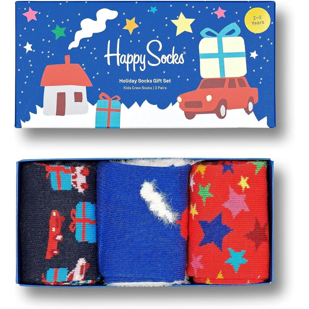 imageHappy Socks 3Pack Christmas Socks for Kids  Made with Organic Sustainable Cotton  Funny Present Holiday Socks in a Gift Box  Size 79 Years