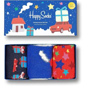 Happy Socks 3-Pack Christmas Socks for Kids – Made with Organic Sustainable Cotton – Funny Present Holiday Socks in a Gift Box – Size 7-9 Years