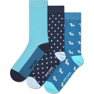 Happy Socks Basics Collection- Multi-Pack Crew Socks for Men and Women- Blue, Pink, Grey, Green(3-pack Blue Socks)
