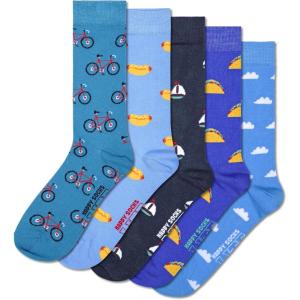 Happy Socks Basics Collection-Blue Crew Socks 5-Pack for Men and Women-Size Medium/Large