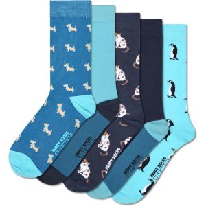Happy Socks Basics Collection-Dog, Cat and Penguin Design Crew Socks-5-Pack for Men and Women-Size Medium/Large