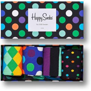 Happy Socks Classic Stripes,Dots & Argyle CrewSocks, Made with Sustainable Cotton-Small/Medium-4-Pack Gift Set