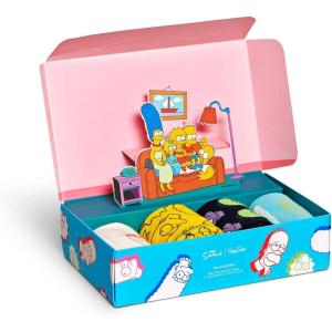 Happy Socks Limited Edition Simpsons Family Sock Gift Set- Made with Sustainable Cotton- Green and Black -Size 9-11 (2-Pack with Gift Box)