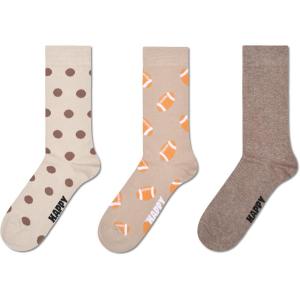 Happy Socks 3-Pack Football Socks, Beige, M/L