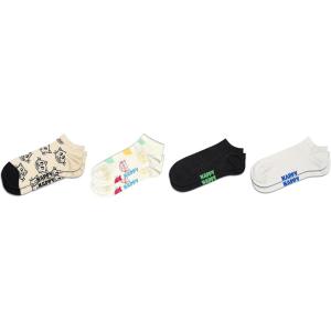Happy Socks 4-Pack Cat Low Socks, White, M/L